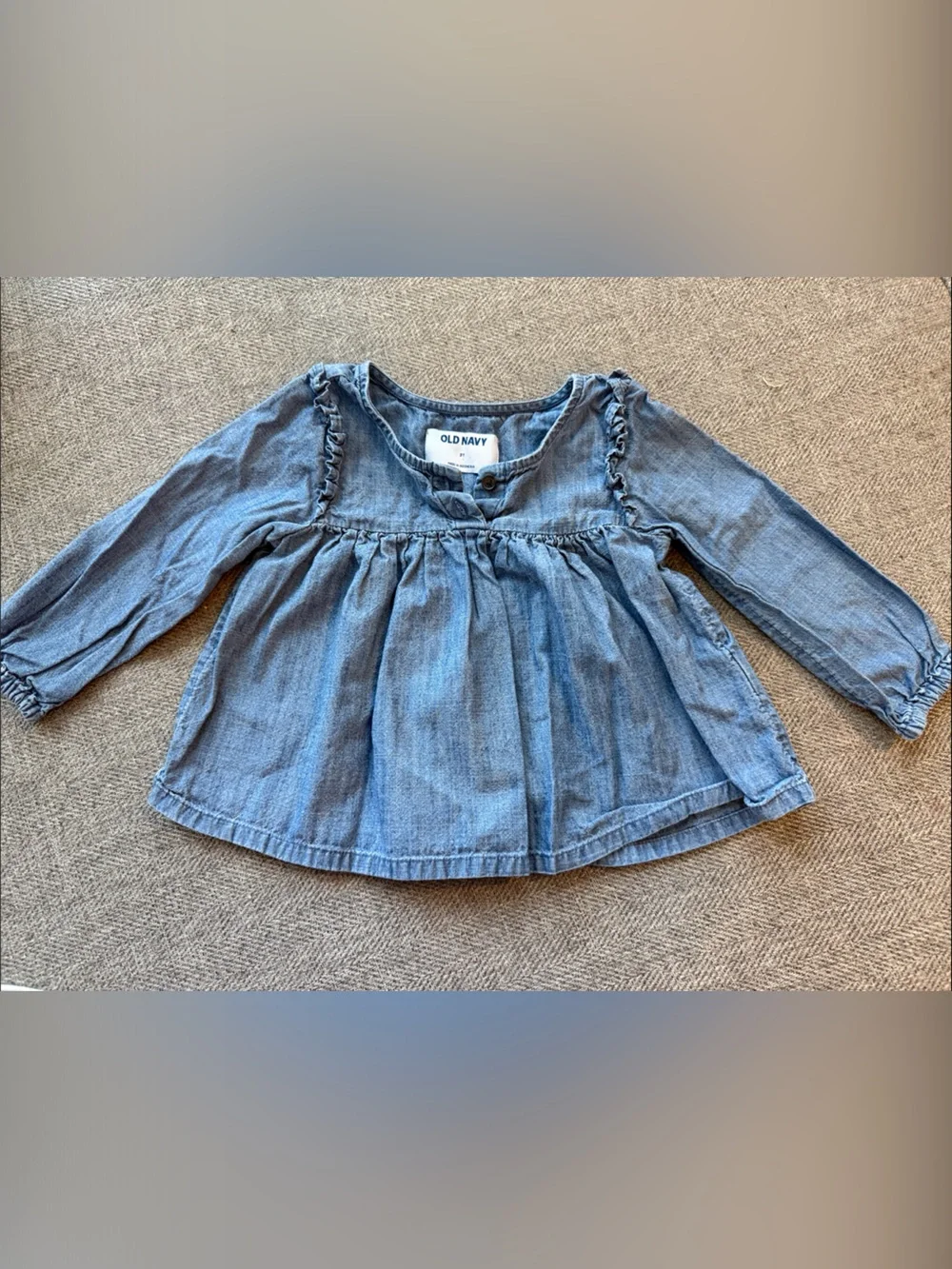 Old Navy Light Blue Denim Girls' Ruffle Trim Top